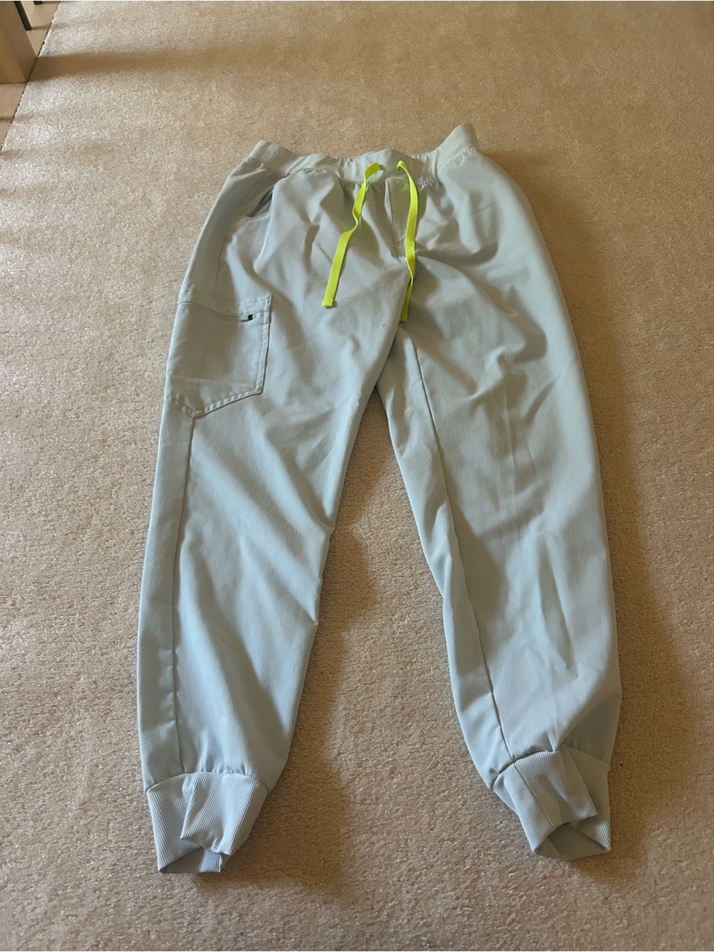 Figs Sky Blue Jogger Pants with Neon Yellow Drawstring